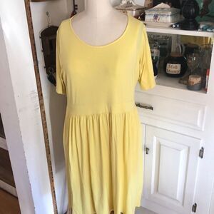 Lands End Pocketed Fit & Flare Dress in Sun ☀️ Yellow Cotton Spandex Comfort!
